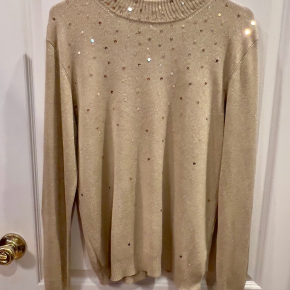 Dapers & Doman’s Gold mini turtle neck sweater with random gold sequins. Size L - Picture 2 of 5